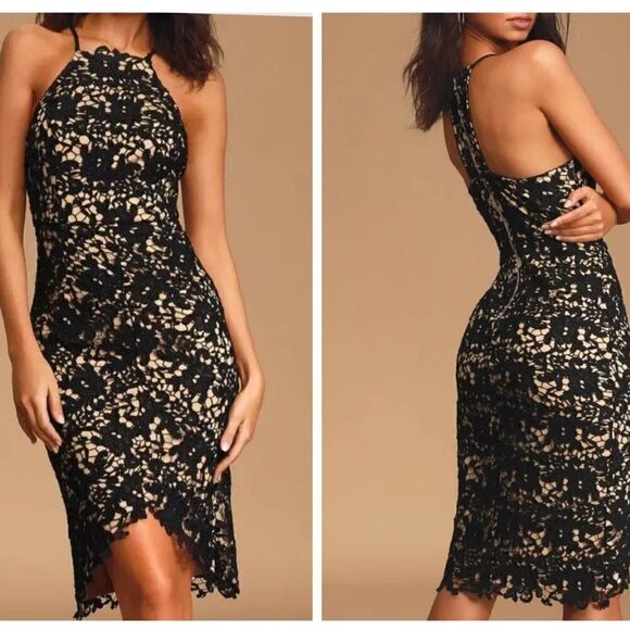Lulus Keep My  Heart Black Crochet Lace Hi Low Dress Size S Sleeveless Body Con - Picture 1 of 11